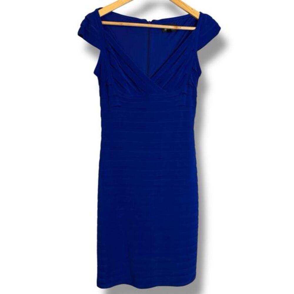 Adrianna Papell Blue Shutter Pleated Shift Dress Layered Size 6 Cocktail Formal